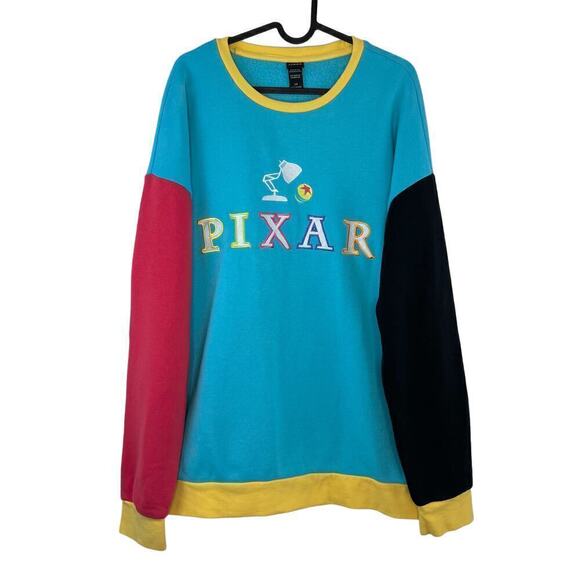 Disney Pixar Luxo Jr. & Logo Colorblock Pullover Crewneck Sweatshirt Size Large - Picture 1 of 7